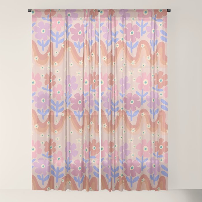 70s Retro Floral vibe Window Curtain
