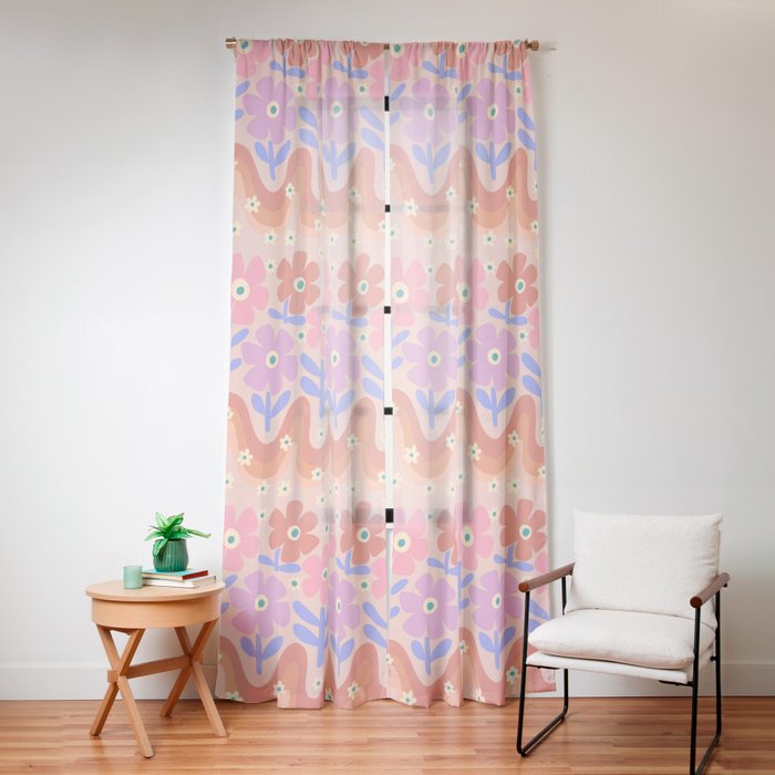 70s Retro Floral vibe Window Curtain