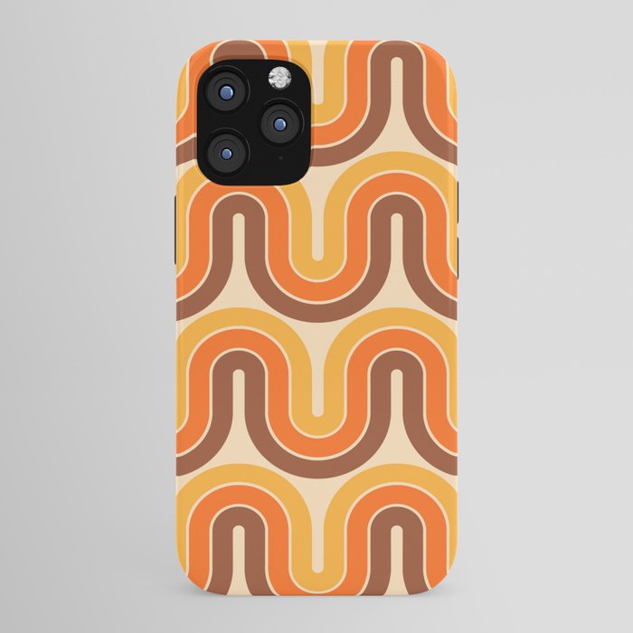 70s Retro Vintage Style Wave Pattern Autumn Brown Orange and Yellow iPhone Case