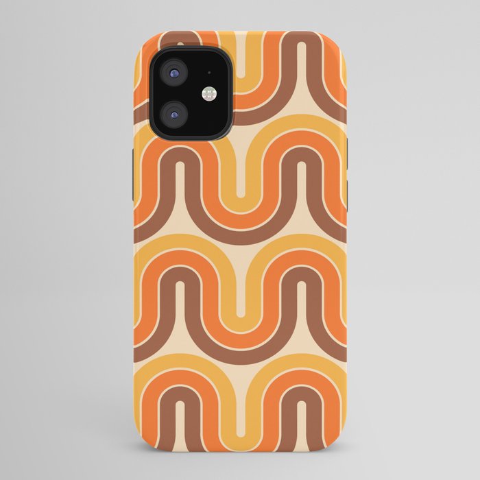 70s Retro Vintage Style Wave Pattern Autumn Brown Orange and Yellow iPhone Case