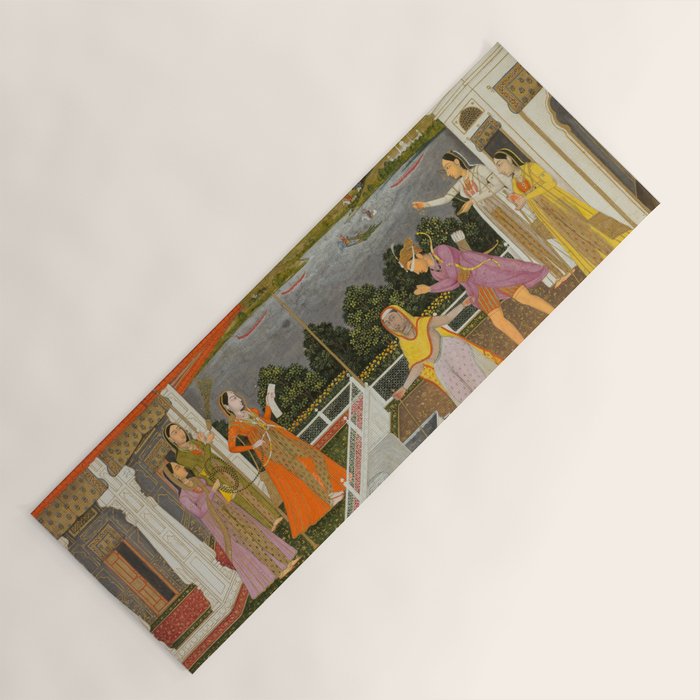 A blindfolded suitor is brought before a princess; verso/ scrolling floral vines 1755 Fayzullah Indian Miniature Painting  Yoga Mat