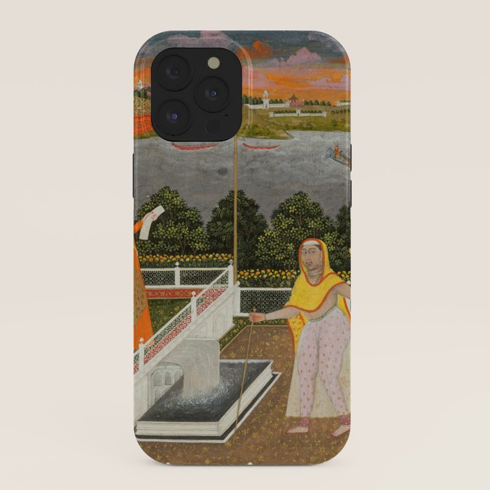 A blindfolded suitor is brought before a princess; verso/ scrolling floral vines 1755 Fayzullah Indian Miniature Painting  iPhone Case