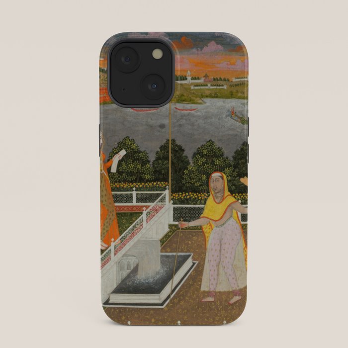 A blindfolded suitor is brought before a princess; verso/ scrolling floral vines 1755 Fayzullah Indian Miniature Painting  iPhone Case