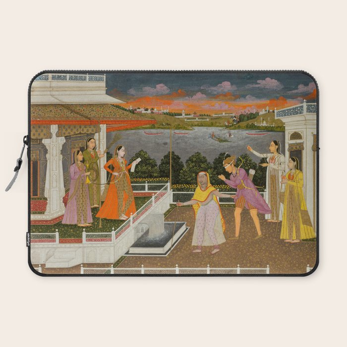 A blindfolded suitor is brought before a princess; verso/ scrolling floral vines 1755 Fayzullah Indian Miniature Painting  Laptop Sleeve