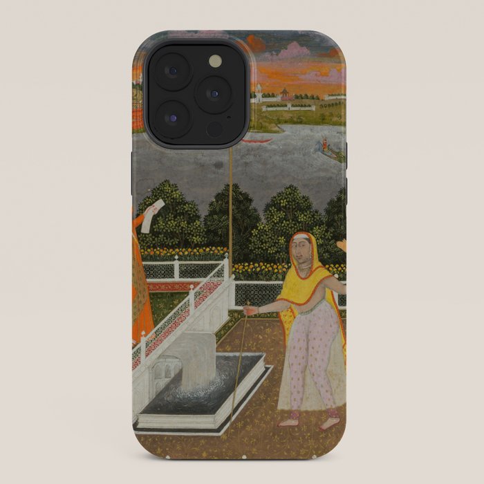 A blindfolded suitor is brought before a princess; verso/ scrolling floral vines 1755 Fayzullah Indian Miniature Painting  iPhone Case