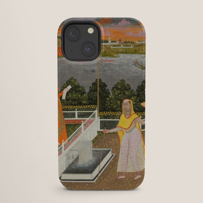 A blindfolded suitor is brought before a princess; verso/ scrolling floral vines 1755 Fayzullah Indian Miniature Painting  iPhone Case