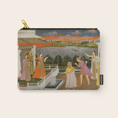 A blindfolded suitor is brought before a princess; verso/ scrolling floral vines 1755 Fayzullah Indian Miniature Painting  Carry All Pouch