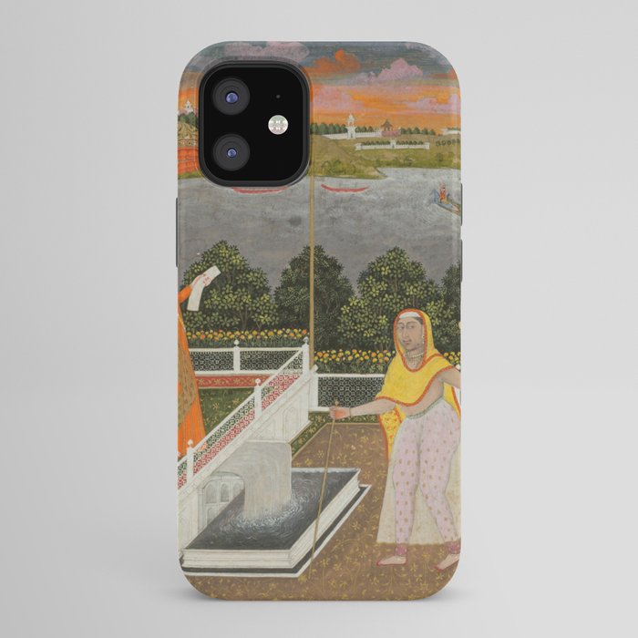 A blindfolded suitor is brought before a princess; verso/ scrolling floral vines 1755 Fayzullah Indian Miniature Painting  iPhone Case