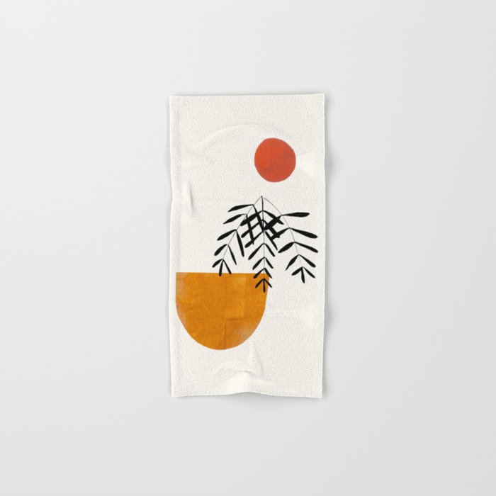 Autumn Vine' Minimal Mid Century Abstract Shapes With Floral Plant Motif Boho Vintage Paper Collage Line Drawing Bath Towel