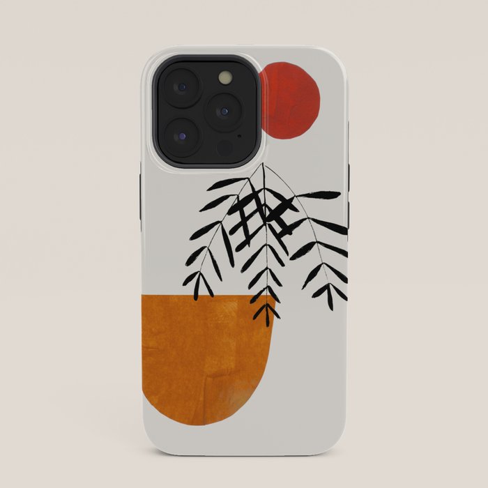 Autumn Vine' Minimal Mid Century Abstract Shapes With Floral Plant Motif Boho Vintage Paper Collage Line Drawing iPhone Case