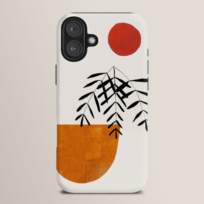 Autumn Vine' Minimal Mid Century Abstract Shapes With Floral Plant Motif Boho Vintage Paper Collage Line Drawing iPhone Case
