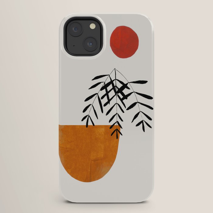 Autumn Vine' Minimal Mid Century Abstract Shapes With Floral Plant Motif Boho Vintage Paper Collage Line Drawing iPhone Case