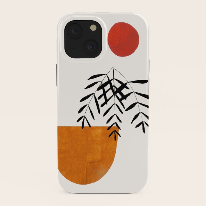 Autumn Vine' Minimal Mid Century Abstract Shapes With Floral Plant Motif Boho Vintage Paper Collage Line Drawing iPhone Case
