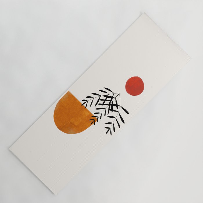 Autumn Vine' Minimal Mid Century Abstract Shapes With Floral Plant Motif Boho Vintage Paper Collage Line Drawing Yoga Mat