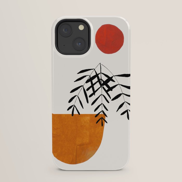 Autumn Vine' Minimal Mid Century Abstract Shapes With Floral Plant Motif Boho Vintage Paper Collage Line Drawing iPhone Case