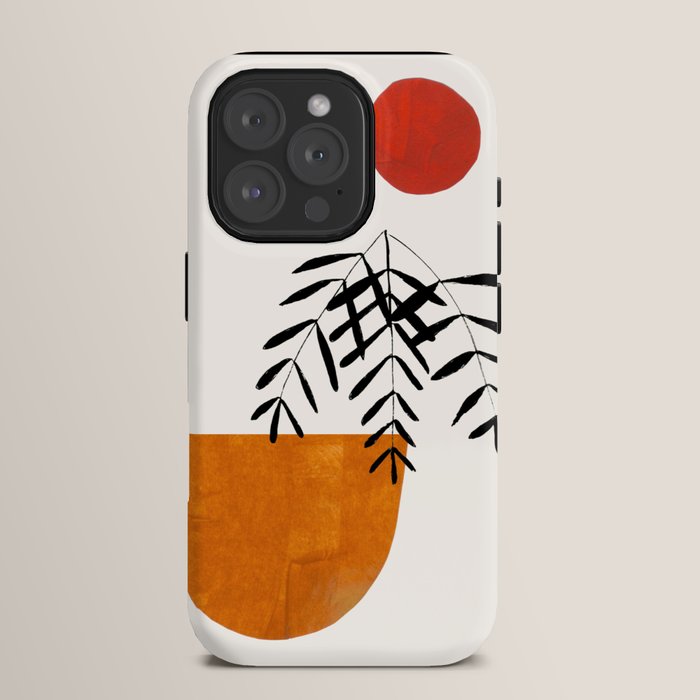 Autumn Vine' Minimal Mid Century Abstract Shapes With Floral Plant Motif Boho Vintage Paper Collage Line Drawing iPhone Case