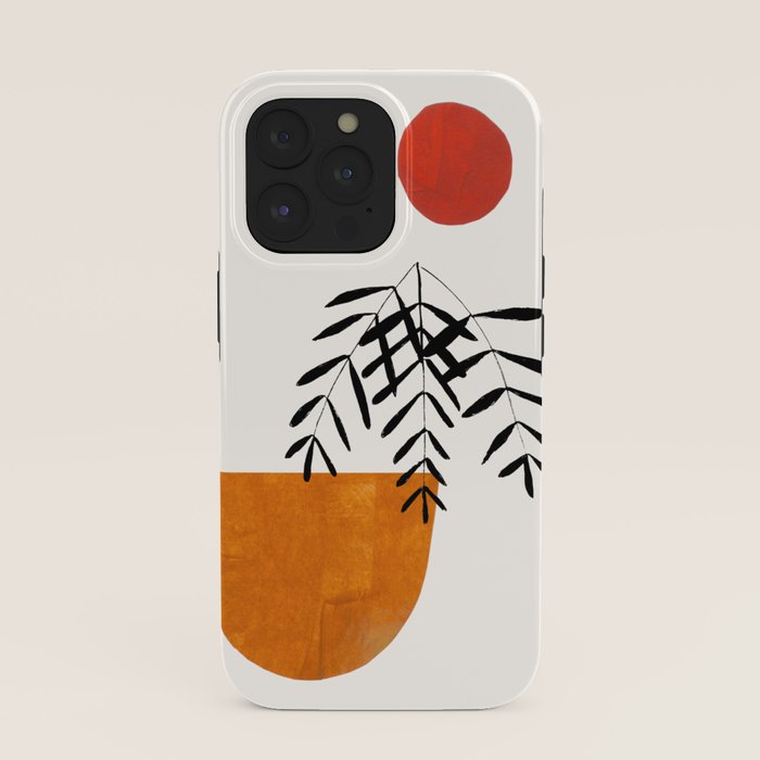 Autumn Vine' Minimal Mid Century Abstract Shapes With Floral Plant Motif Boho Vintage Paper Collage Line Drawing iPhone Case