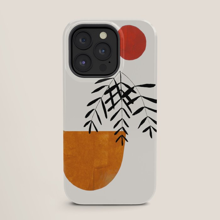 Autumn Vine' Minimal Mid Century Abstract Shapes With Floral Plant Motif Boho Vintage Paper Collage Line Drawing iPhone Case