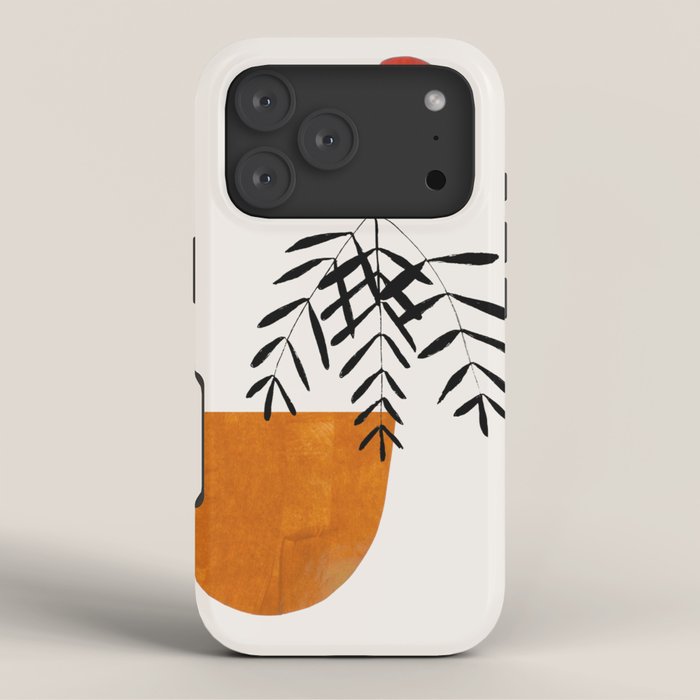 Autumn Vine' Minimal Mid Century Abstract Shapes With Floral Plant Motif Boho Vintage Paper Collage Line Drawing iPhone Case