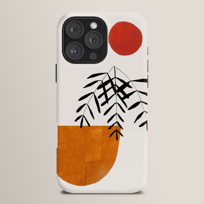 Autumn Vine' Minimal Mid Century Abstract Shapes With Floral Plant Motif Boho Vintage Paper Collage Line Drawing iPhone Case
