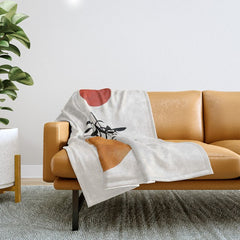 Autumn Vine' Minimal Mid Century Abstract Shapes With Floral Plant Motif Boho Vintage Paper Collage Line Drawing Throw Blanket