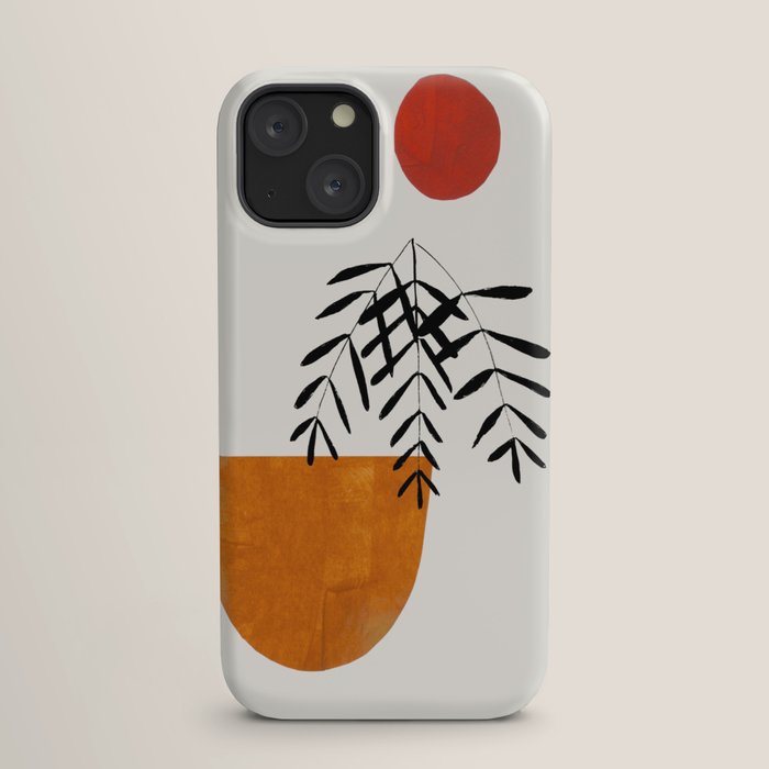 Autumn Vine' Minimal Mid Century Abstract Shapes With Floral Plant Motif Boho Vintage Paper Collage Line Drawing iPhone Case