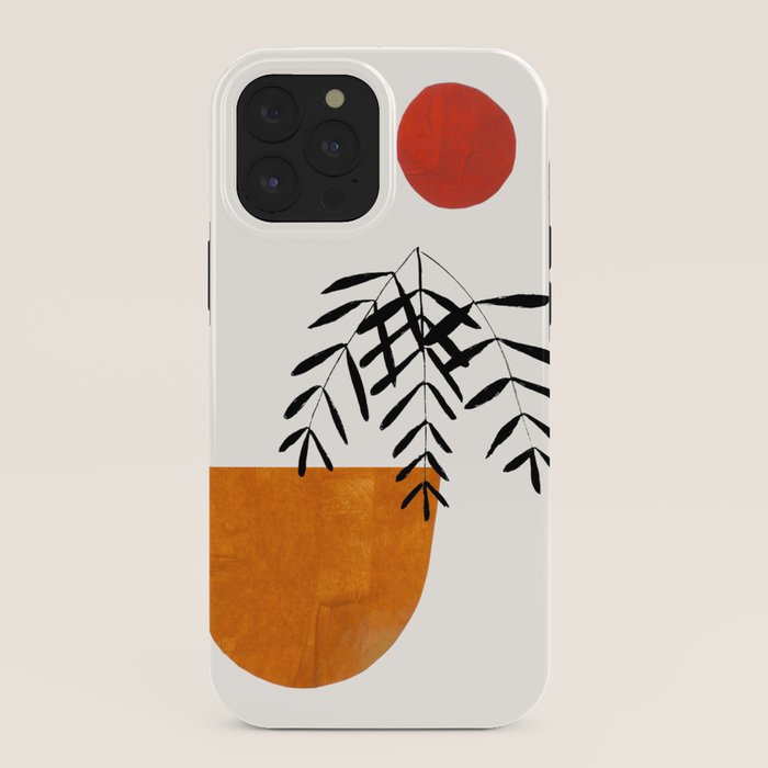 Autumn Vine' Minimal Mid Century Abstract Shapes With Floral Plant Motif Boho Vintage Paper Collage Line Drawing iPhone Case