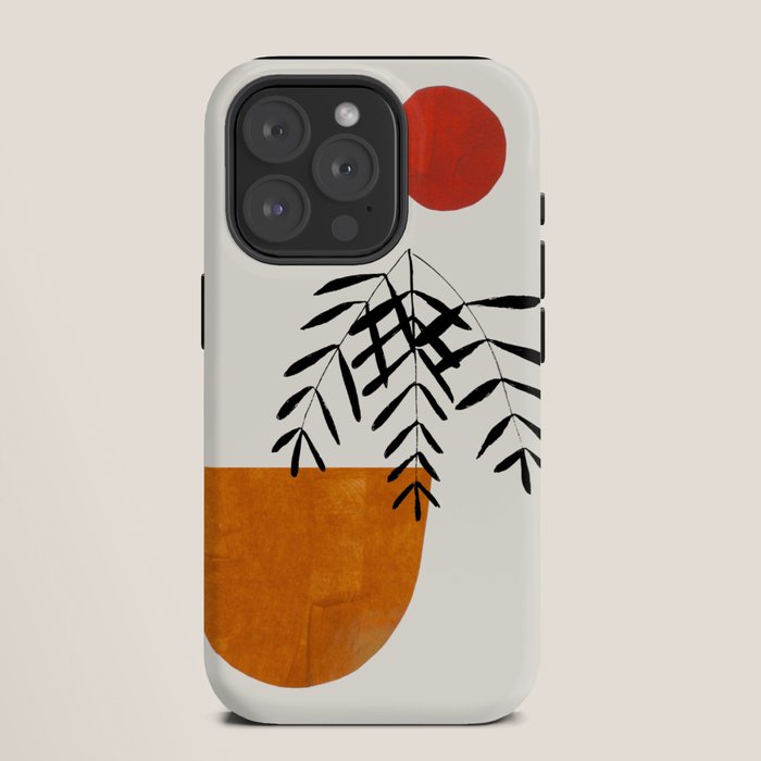 Autumn Vine' Minimal Mid Century Abstract Shapes With Floral Plant Motif Boho Vintage Paper Collage Line Drawing iPhone Case