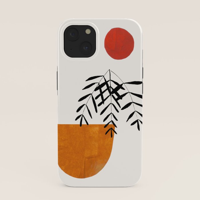 Autumn Vine' Minimal Mid Century Abstract Shapes With Floral Plant Motif Boho Vintage Paper Collage Line Drawing iPhone Case