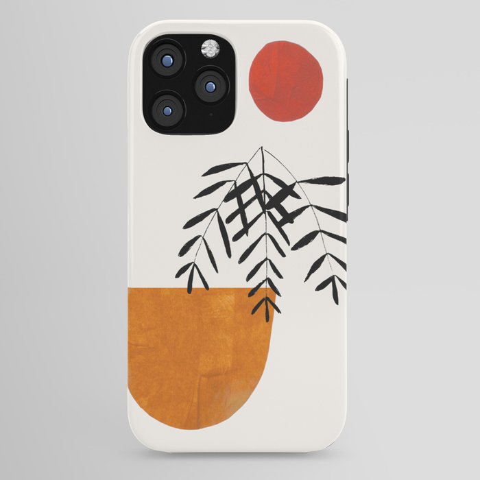Autumn Vine' Minimal Mid Century Abstract Shapes With Floral Plant Motif Boho Vintage Paper Collage Line Drawing iPhone Case