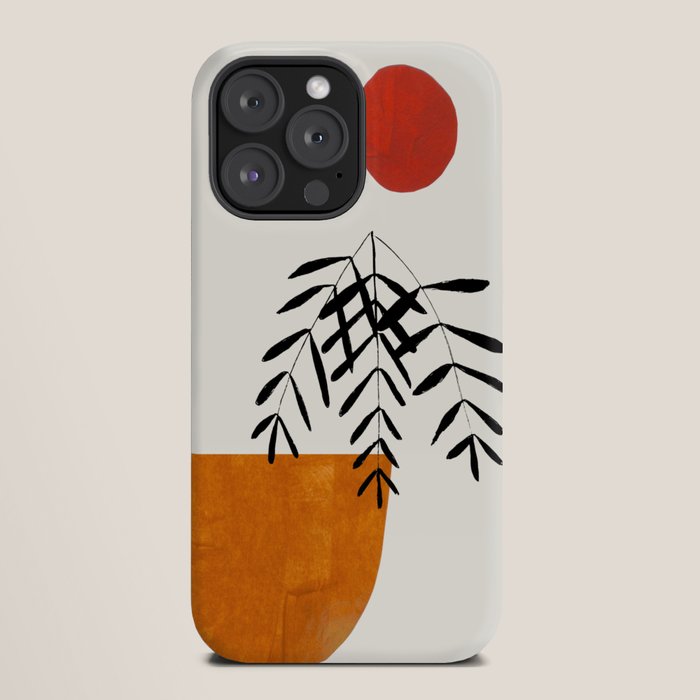 Autumn Vine' Minimal Mid Century Abstract Shapes With Floral Plant Motif Boho Vintage Paper Collage Line Drawing iPhone Case