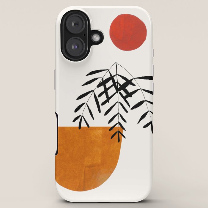 Autumn Vine' Minimal Mid Century Abstract Shapes With Floral Plant Motif Boho Vintage Paper Collage Line Drawing iPhone Case
