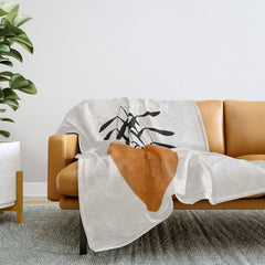 Autumn Vine' Minimal Mid Century Abstract Shapes With Floral Plant Motif Boho Vintage Paper Collage Line Drawing Throw Blanket