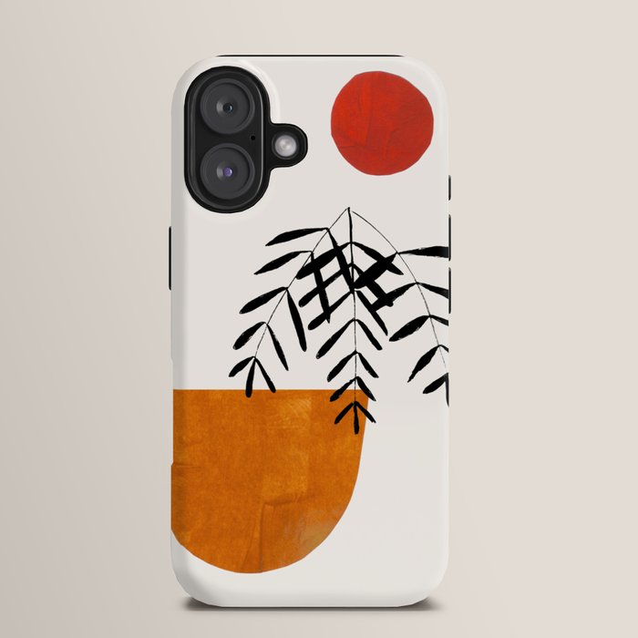 Autumn Vine' Minimal Mid Century Abstract Shapes With Floral Plant Motif Boho Vintage Paper Collage Line Drawing iPhone Case