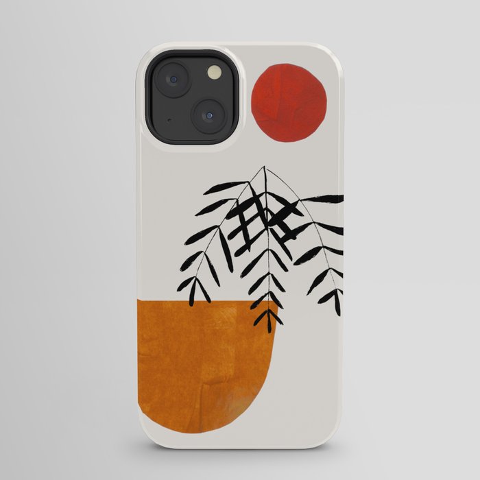 Autumn Vine' Minimal Mid Century Abstract Shapes With Floral Plant Motif Boho Vintage Paper Collage Line Drawing iPhone Case