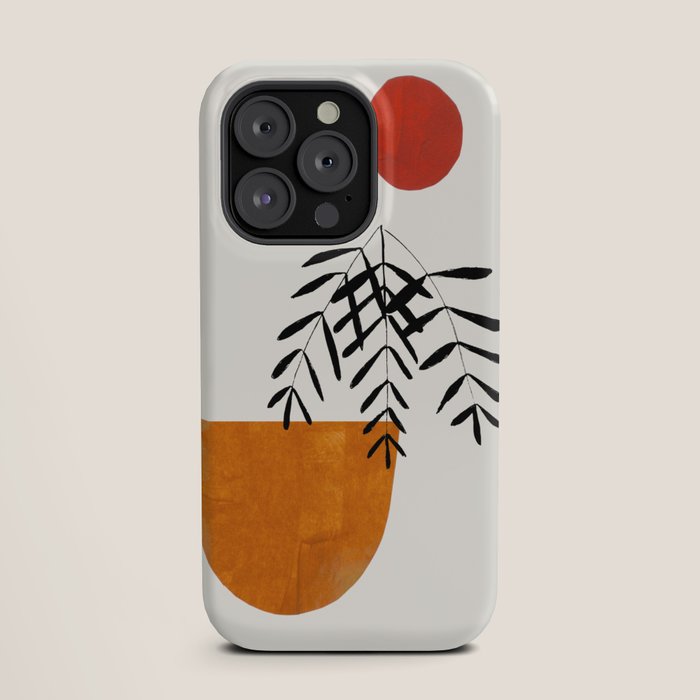 Autumn Vine' Minimal Mid Century Abstract Shapes With Floral Plant Motif Boho Vintage Paper Collage Line Drawing iPhone Case