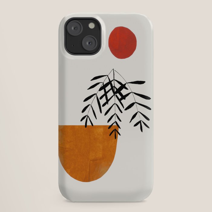 Autumn Vine' Minimal Mid Century Abstract Shapes With Floral Plant Motif Boho Vintage Paper Collage Line Drawing iPhone Case