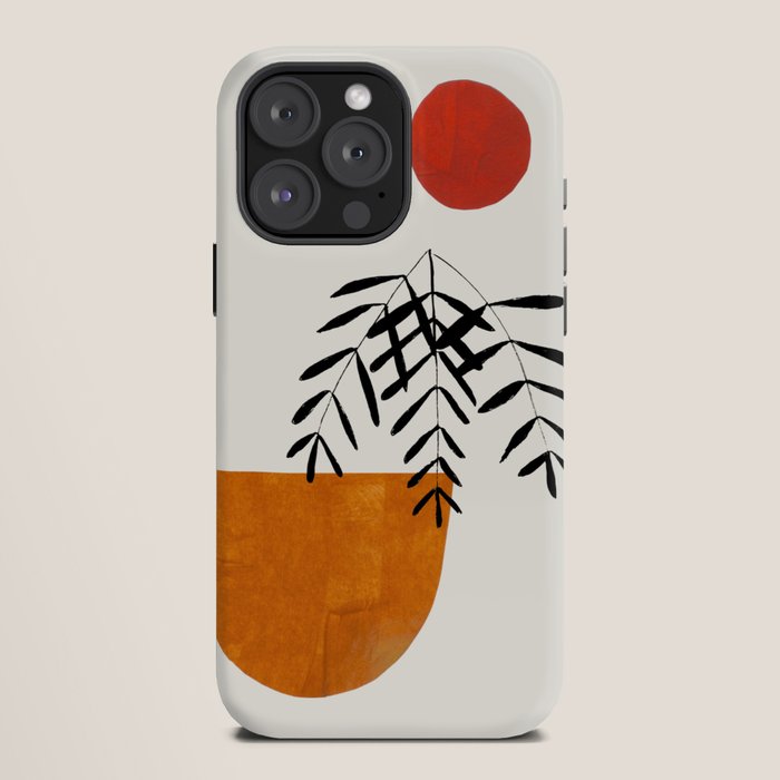 Autumn Vine' Minimal Mid Century Abstract Shapes With Floral Plant Motif Boho Vintage Paper Collage Line Drawing iPhone Case