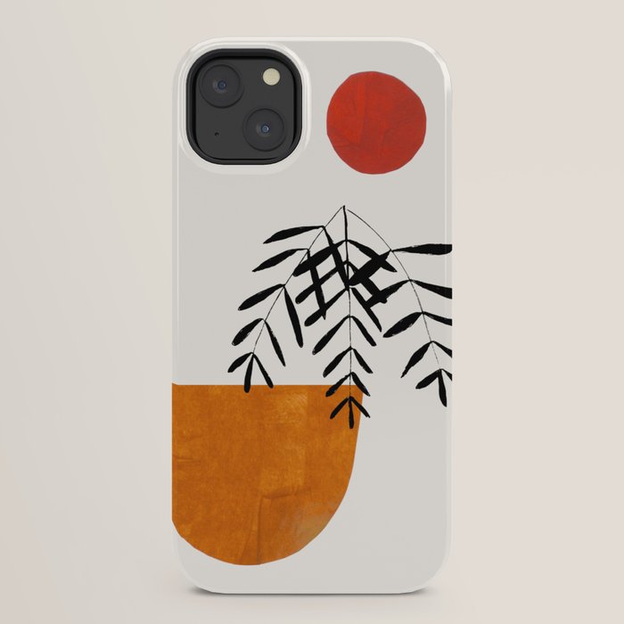 Autumn Vine' Minimal Mid Century Abstract Shapes With Floral Plant Motif Boho Vintage Paper Collage Line Drawing iPhone Case