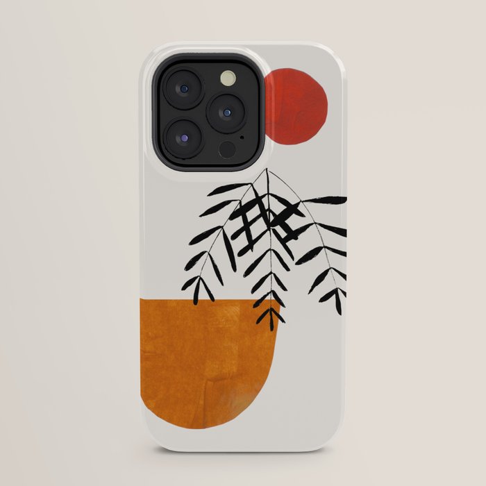 Autumn Vine' Minimal Mid Century Abstract Shapes With Floral Plant Motif Boho Vintage Paper Collage Line Drawing iPhone Case