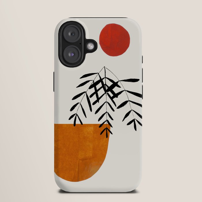 Autumn Vine' Minimal Mid Century Abstract Shapes With Floral Plant Motif Boho Vintage Paper Collage Line Drawing iPhone Case