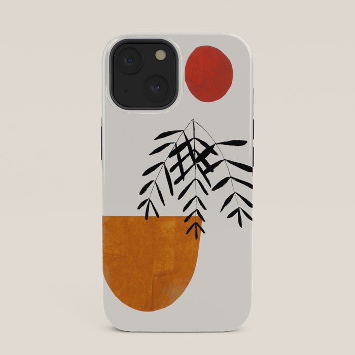 Autumn Vine' Minimal Mid Century Abstract Shapes With Floral Plant Motif Boho Vintage Paper Collage Line Drawing iPhone Case