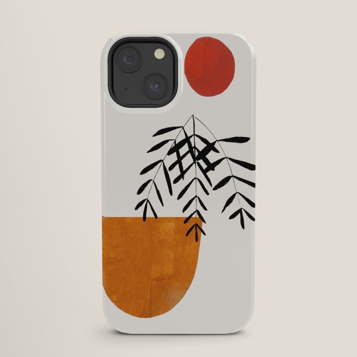 Autumn Vine' Minimal Mid Century Abstract Shapes With Floral Plant Motif Boho Vintage Paper Collage Line Drawing iPhone Case