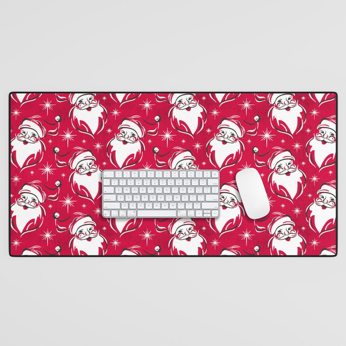 Tis The Season Retro Santa Red White Pattern Desk Mat