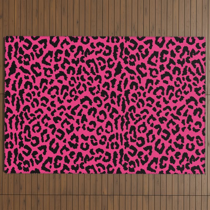 2000s leopard-black on hot pink Outdoor Rug