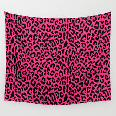 2000s leopard-black on hot pink Wall Tapestry
