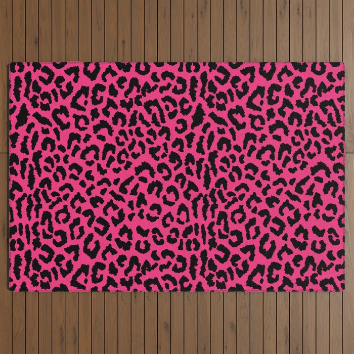 2000s leopard-black on hot pink Outdoor Rug