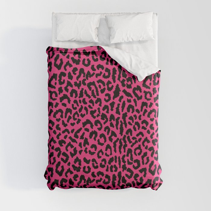 2000s leopard-black on hot pink Duvet Cover