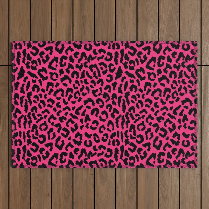 2000s leopard-black on hot pink Outdoor Rug