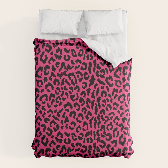 2000s leopard-black on hot pink Duvet Cover